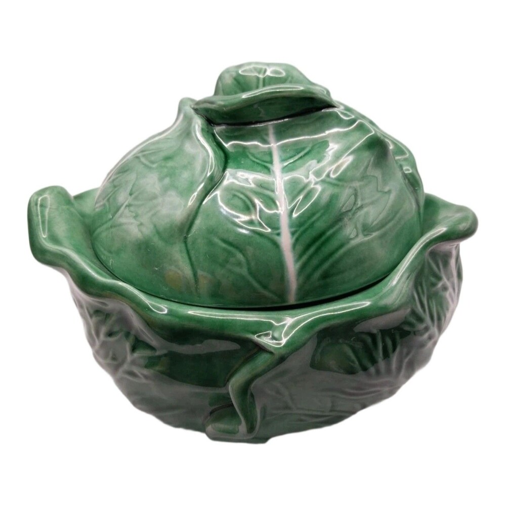Holland Mold Co. Green Leaf Design Ceramic Covered Dish Vintage Serveware USA